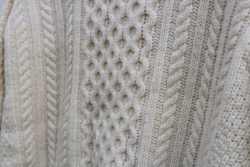 vintage cable knit aran sweater cream colored wool handmade