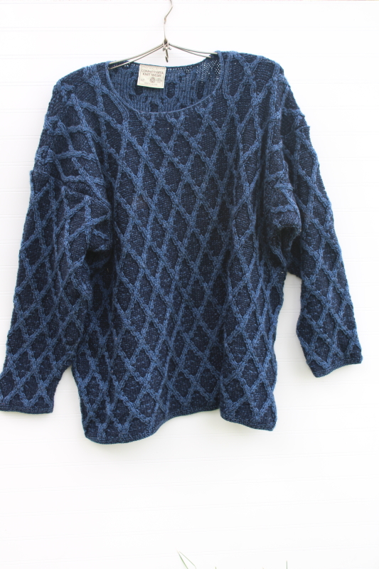 vintage cable knit aran sweater indigo blue wool handmade Connemara ...