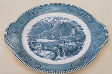 vintage cake plate or serving tray, Royal china blue & white Currier & Ives