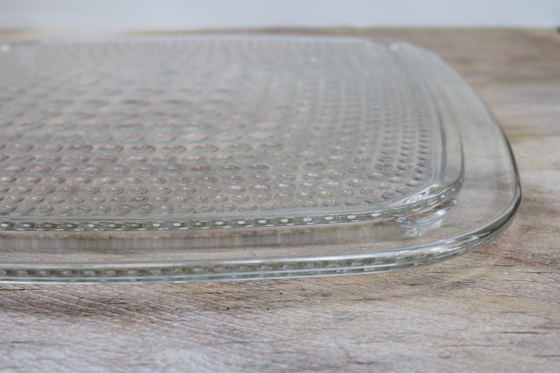 vintage cake plate, square clear glass hobnail tray to hold a cake cover