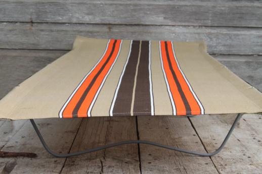 vintage camp bed, awning stripe cotton canvas folding cot for camping or lounging