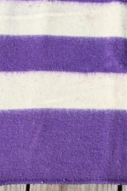 vintage camp blanket, thick heavy camping bunkhouse blanket striped purple