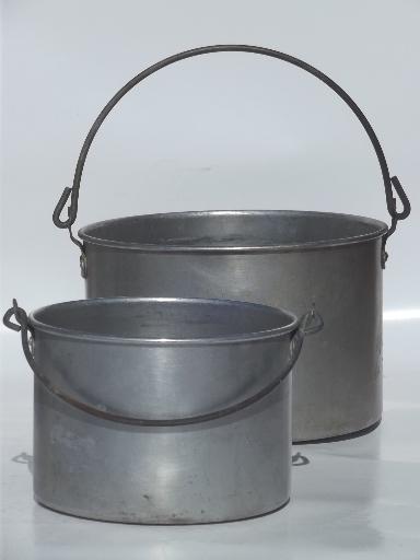vintage campfire cookware & coffee pot set, packable camping mess kit for a crowd