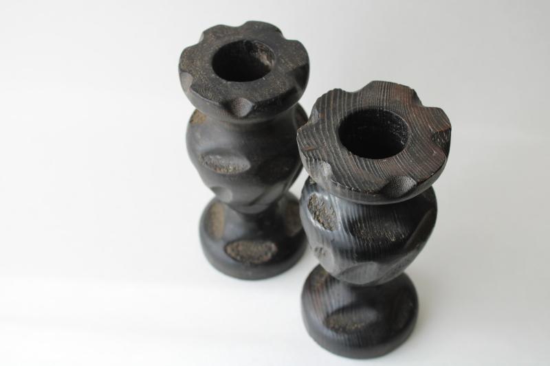 vintage candle holders, chunky carved wood candlesticks hippie bohemian style