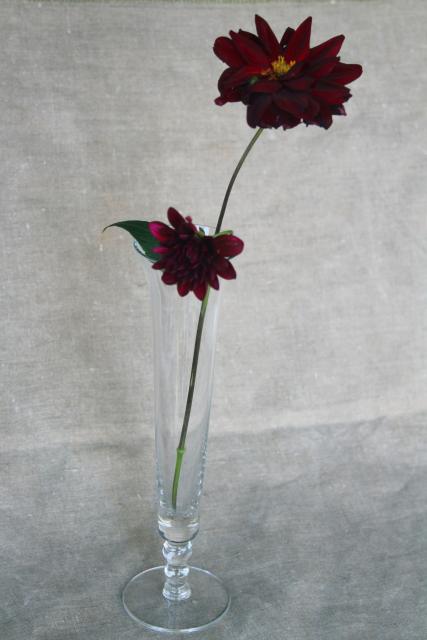 vintage candlewick pattern glass beaded ball stem bud vase, tall flute shape