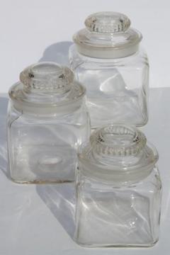 vintage canister jar set, old-fashioned glass canisters or candy jars w/ ground glass lids
