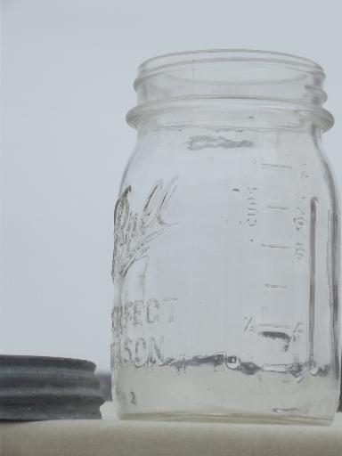 vintage canning jars w/ zinc lids, old Ball Perfect Mason jars for canisters