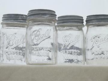 vintage canning jars w/ zinc lids, old Ball Perfect Mason jars for canisters