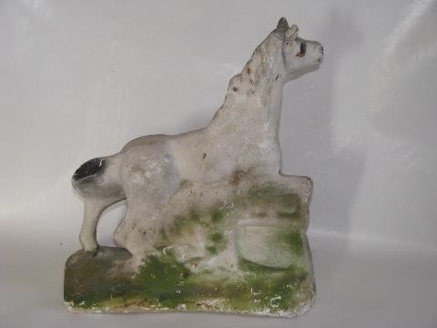 vintage carnival chalkware figure, white horse in lifelike natural pose