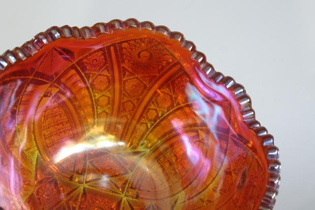 vintage carnival glass bowl, marigold orange luster heirloom or heritage sunburs