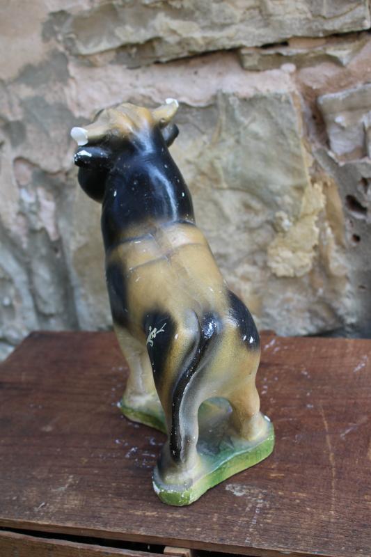 vintage carnival prize chalkware Ferdinand the bull holstein cow figurine