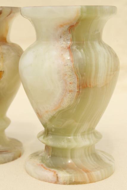 vintage carved stone candlesticks & vases, pale alabaster marble colored onyx