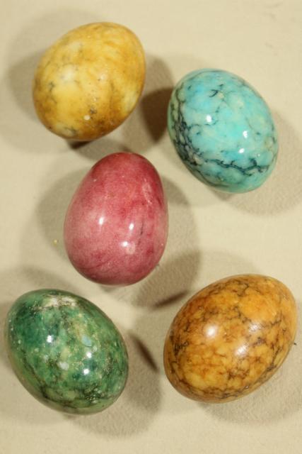 vintage carved stone egg collection, Italian marble dyed colored Easter eggs