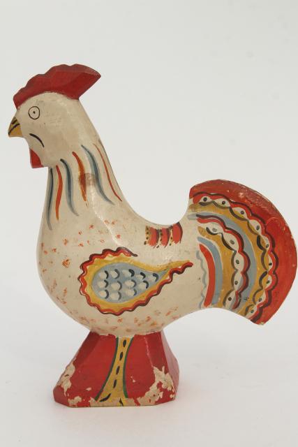 Wooden Rooster Folk Art Chicken Vintage Carved Rooster