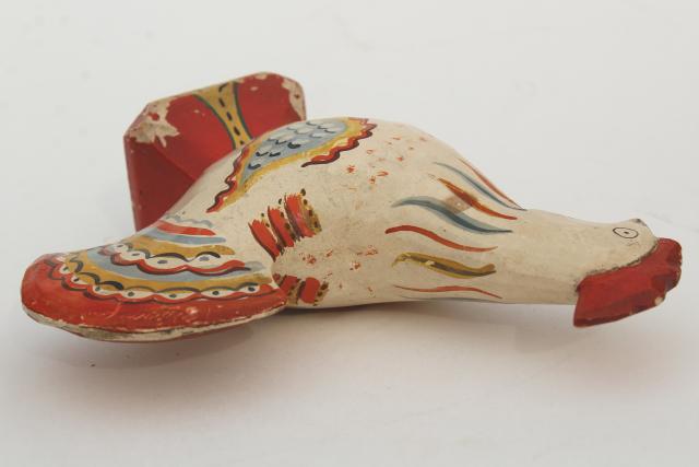 vintage carved wood rooster chicken, hand painted primitive naive folk art, southwest styl