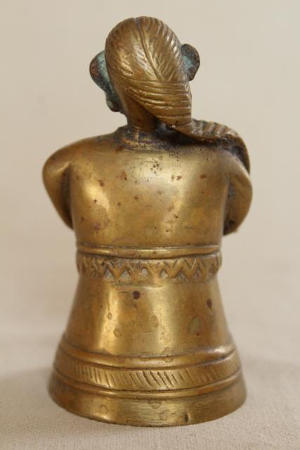 vintage cast brass bell, woman figure Mata Hari or fertility goddess?