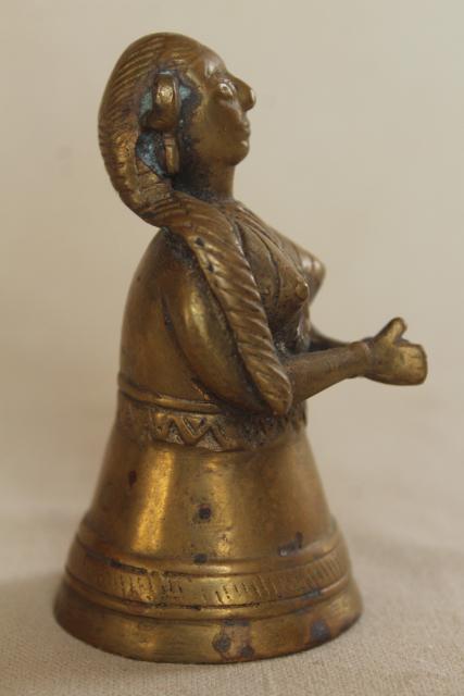 vintage cast brass bell, woman figure Mata Hari or fertility goddess?