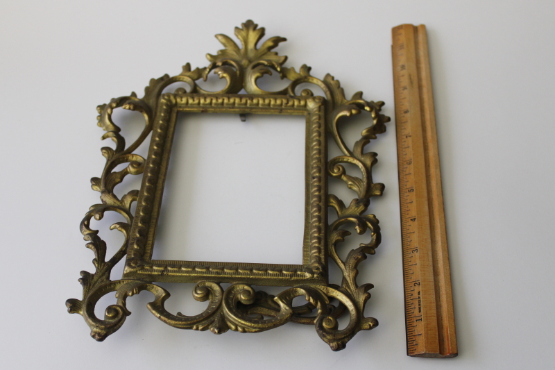 vintage cast brass easel picture frame, ornate acanthus leaf scrolls