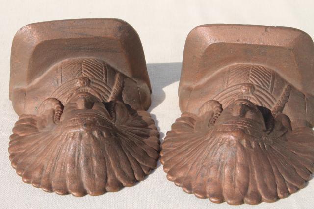 vintage cast iron bookends, Native American Indian chief pair of Indians book ends