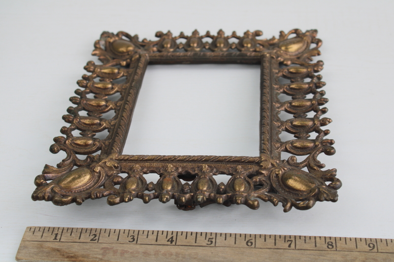 vintage cast iron easel frame w/ old gold finish, Italianate rococo style picture frame or mirror stand