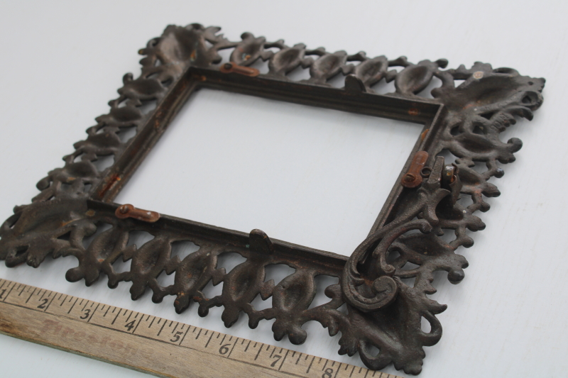 vintage cast iron easel frame w/ old gold finish, Italianate rococo style picture frame or mirror stand