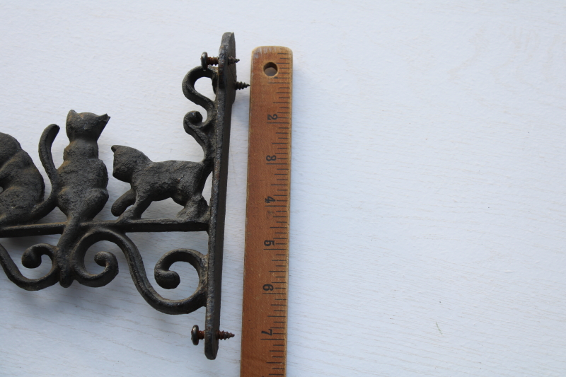 vintage cast iron wall mount doorbell, small bell w/ cats silhouette bracket