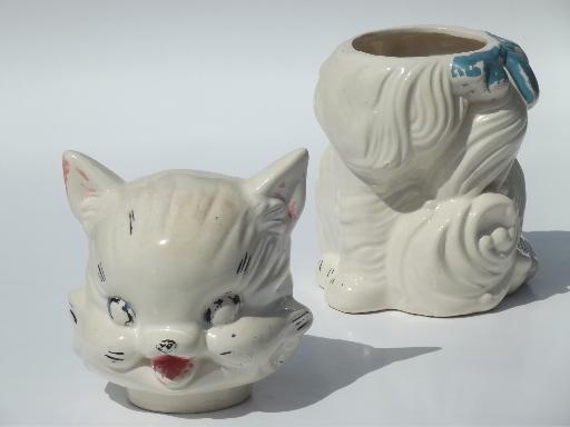 vintage cat cookie jar w/ shabby old paint, American Bisque pottery?