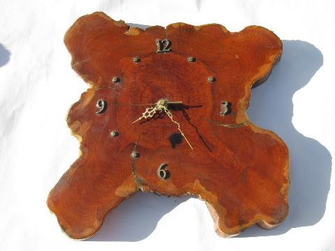 vintage cedar wood tree slab wall clock for rustic north woods cabin or lodge