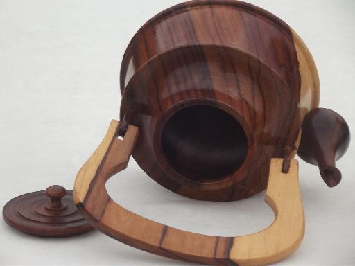 vintage cedarwood teapot, hand carved wood tea pot collectible primitive decoration