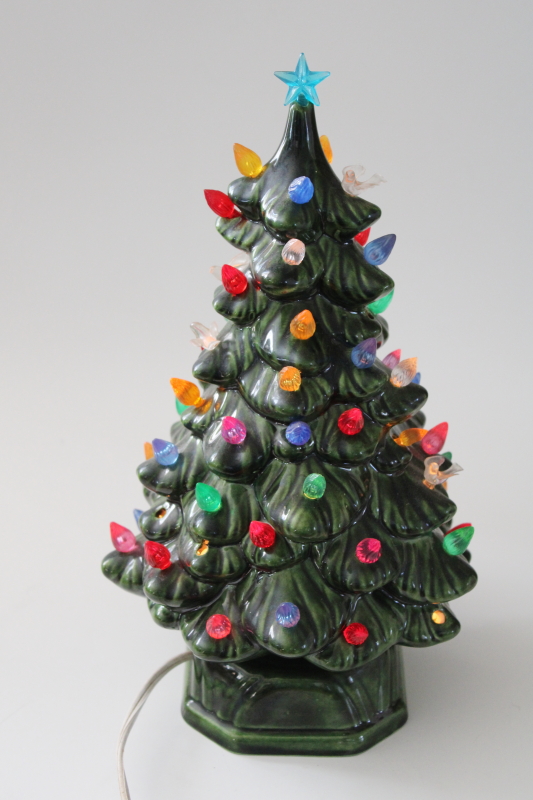vintage ceramic Christmas tree, tabletop electric tree w/ plastic lights