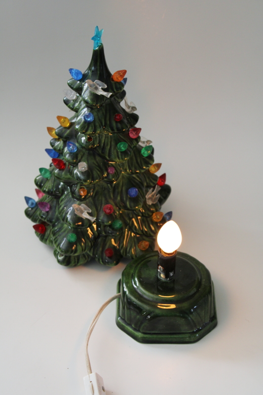 vintage ceramic Christmas tree, tabletop electric tree w/ plastic lights