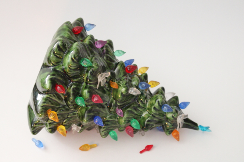 vintage ceramic Christmas tree, tabletop electric tree w/ plastic lights