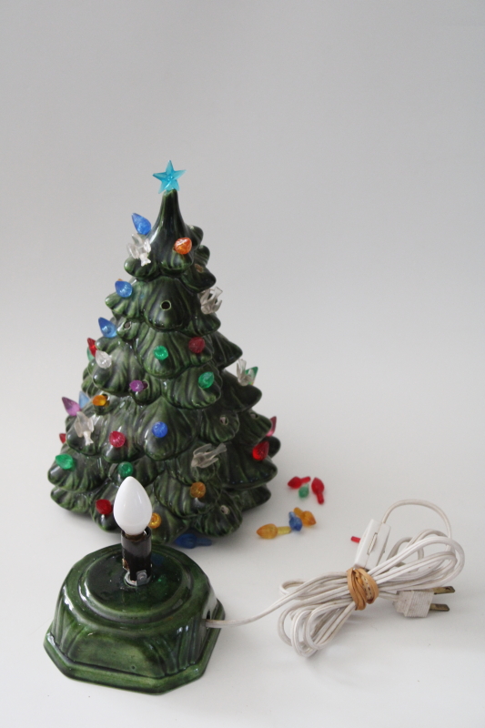 vintage ceramic Christmas tree, tabletop electric tree w/ plastic lights