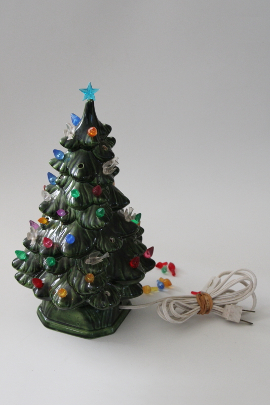 vintage ceramic Christmas tree, tabletop electric tree w/ plastic lights