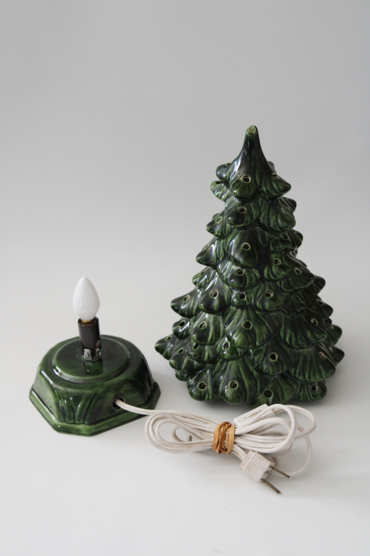 vintage ceramic Christmas tree, tabletop electric tree w/ plastic lights