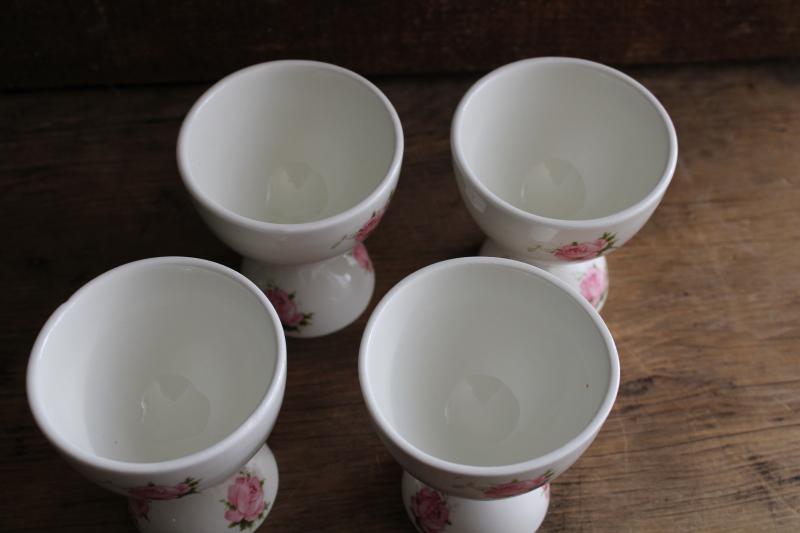 vintage ceramic egg cups, white china w/ pink roses, pretty for Easter!