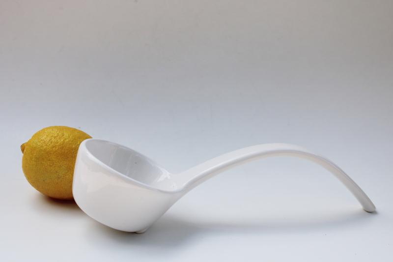 vintage ceramic ladle for soup tureen, classic plain white ironstone