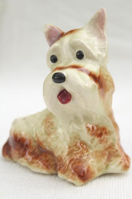 vintage ceramic planter, Scotty terrier dog, shaggy pup 1950s USA pottery