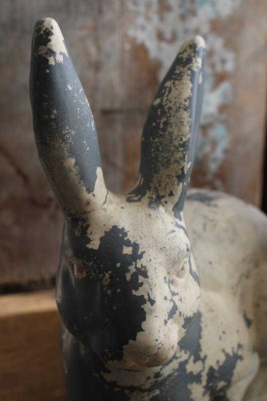 vintage ceramic rabbits, shabby style Easter decor, bunny lawn ornaments garden art