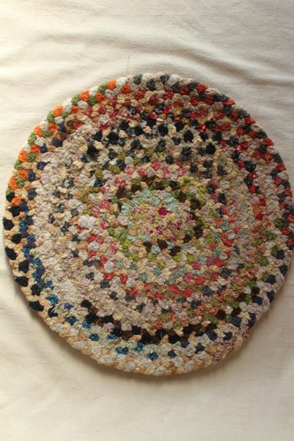 vintage chair or stool seat pads, country style braided rug mats soft chenille multi colors
