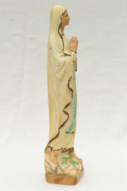 vintage chalkware Madonna religious statue, old painted plaster figure of Mary