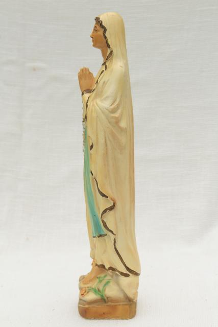 vintage chalkware Madonna religious statue, old painted plaster figure of Mary
