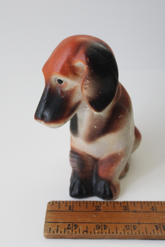 vintage chalkware sad hound dog, droopy ears beagle w/ bandage
