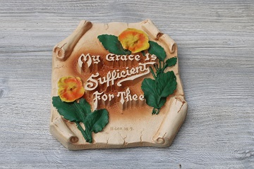 vintage chalkware wall plaque inspirational My Grace Is Sufficient II Corinthians 12:9