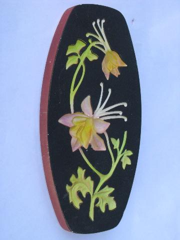vintage chalkware wall plaques, butter print flowers for the kitchen