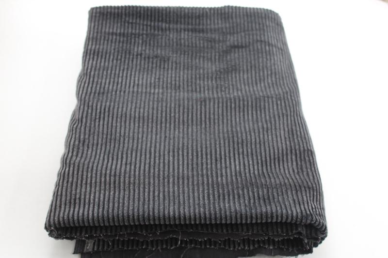 vintage charcoal heather grey wide wale corduroy fabric, velvety soft, thick & plush