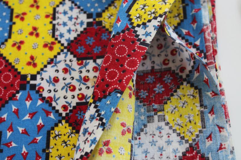 vintage cheater quilt patchwork cotton fabric, bright calico button quilt blocks print