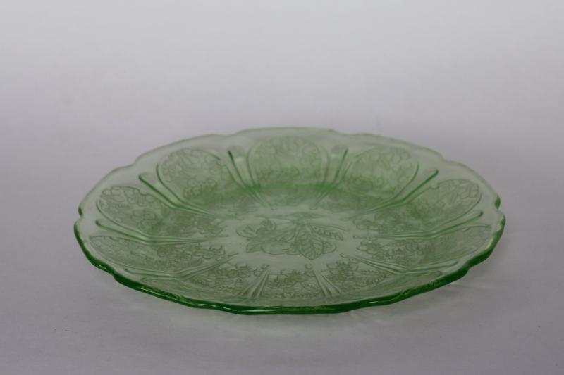 vintage cherry blossom pattern green depression glass, single salad plate