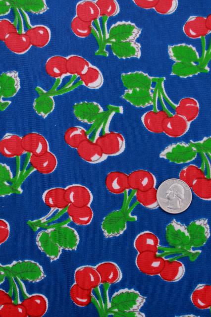 vintage cherry print polyester tricot fabric, retro dress / lingerie material
