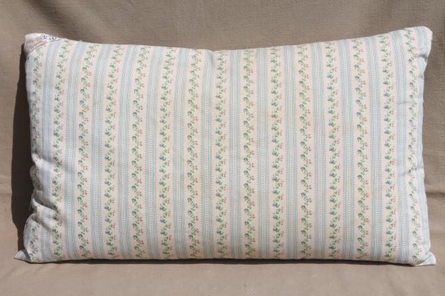 vintage chicken feather pillow w/ old flowered cotton ticking fabric